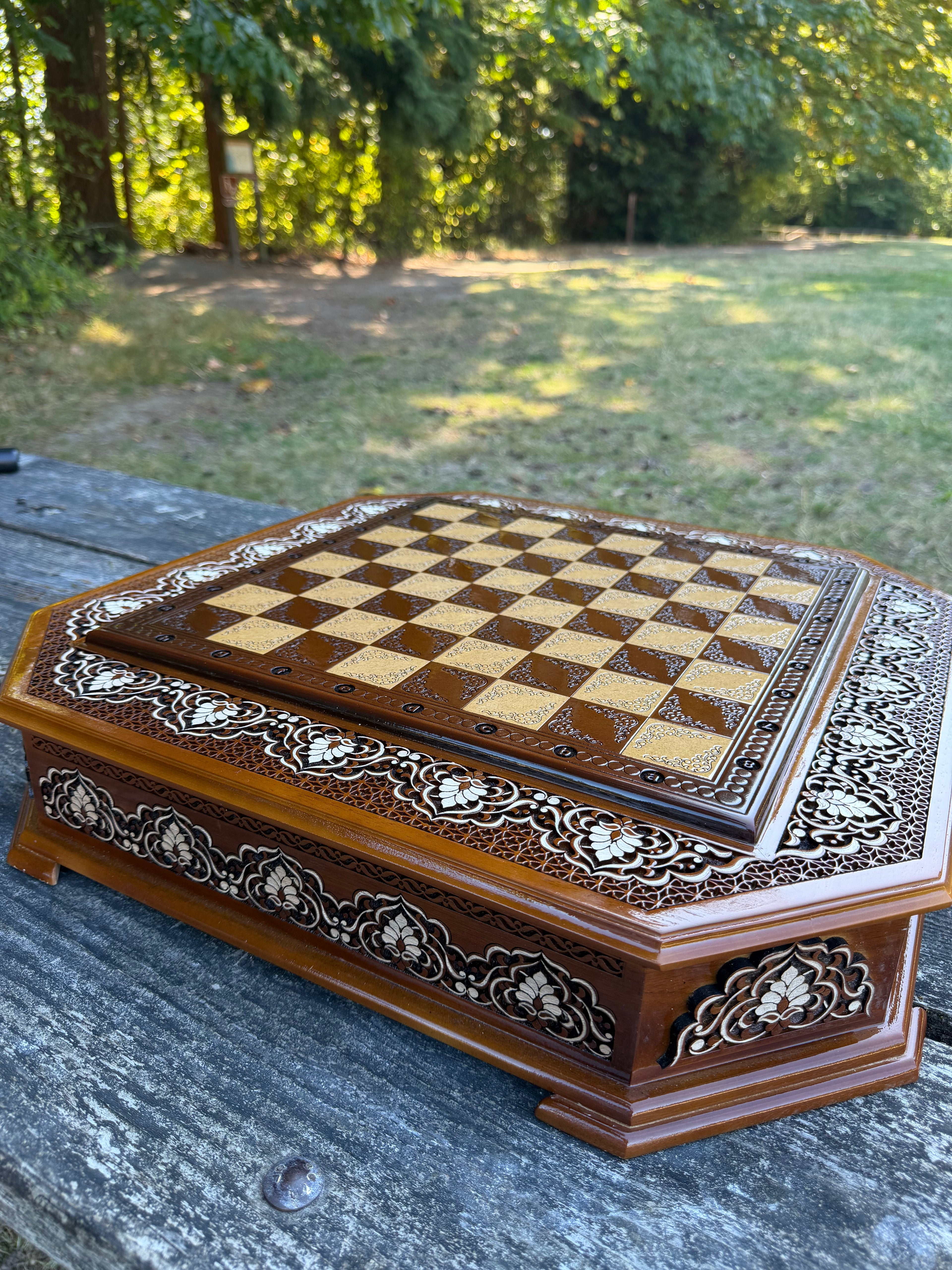 Artisan Handcrafted Octagonal Wooden Chess Set