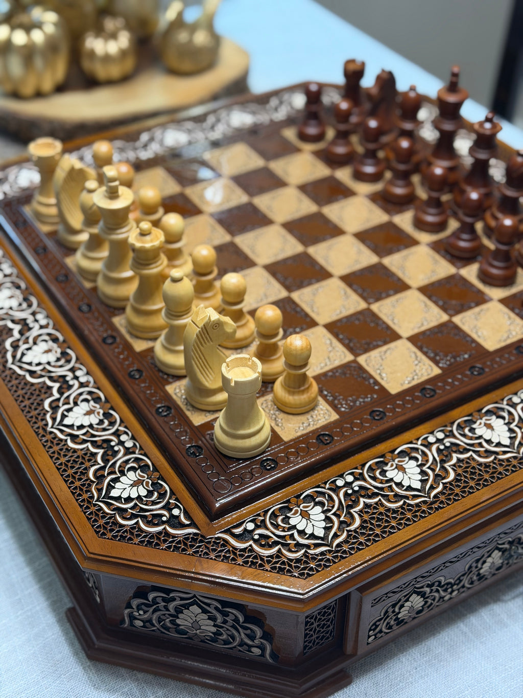 Artisan Handcrafted Octagonal Wooden Chess Set