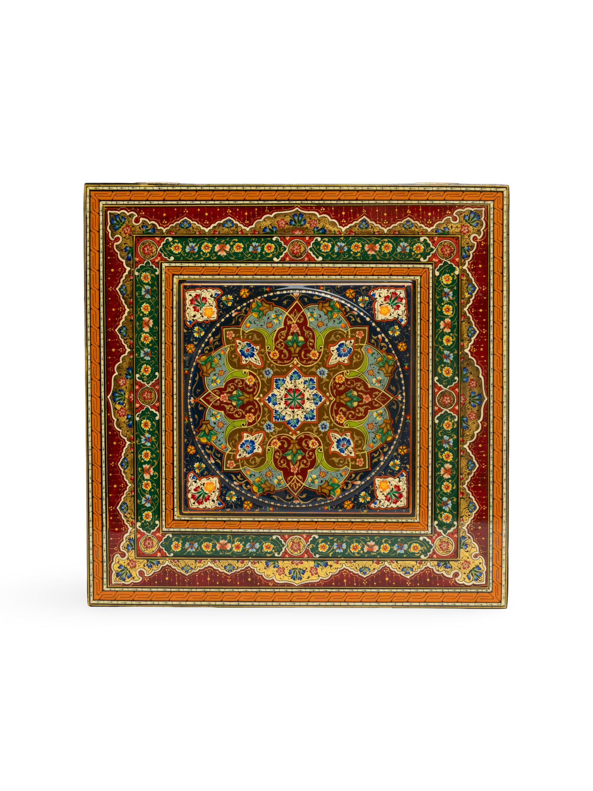 The Regal Square Hand-Painted Papier-Mâché Jewelry Box