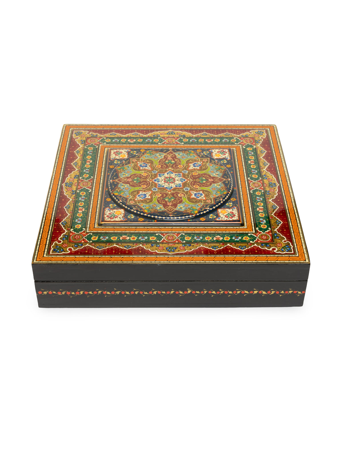 The Regal Square Hand-Painted Papier-Mâché Jewelry Box