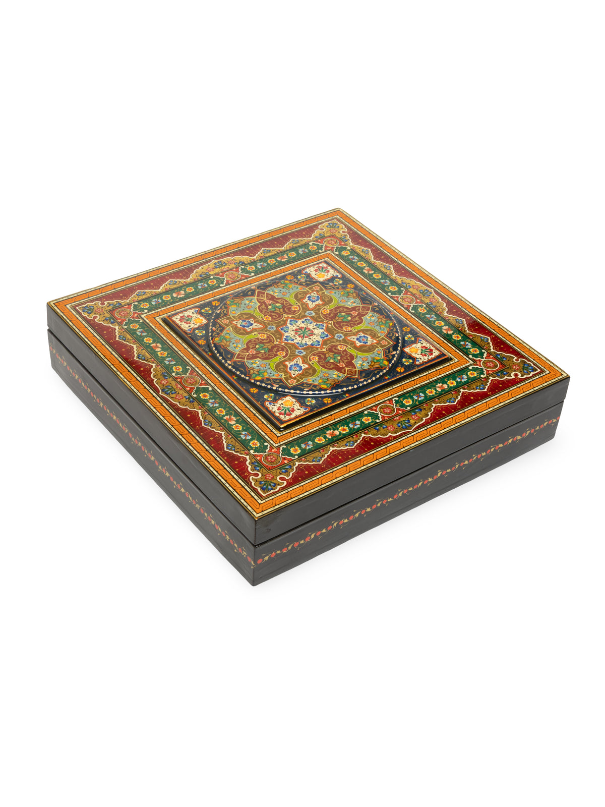 The Regal Square Hand-Painted Papier-Mâché Jewelry Box